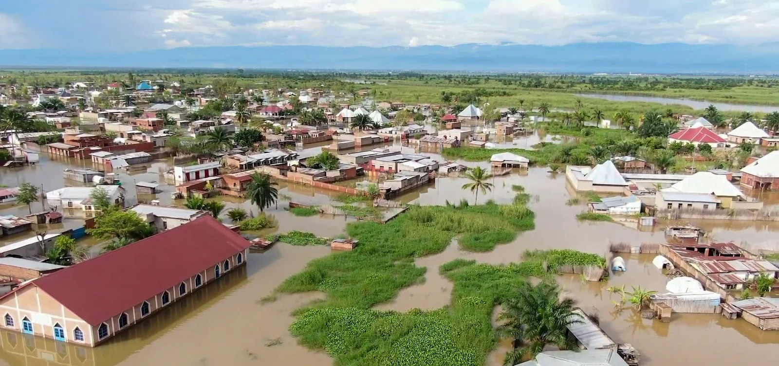An aerial view of flooded streets in Burundi.
