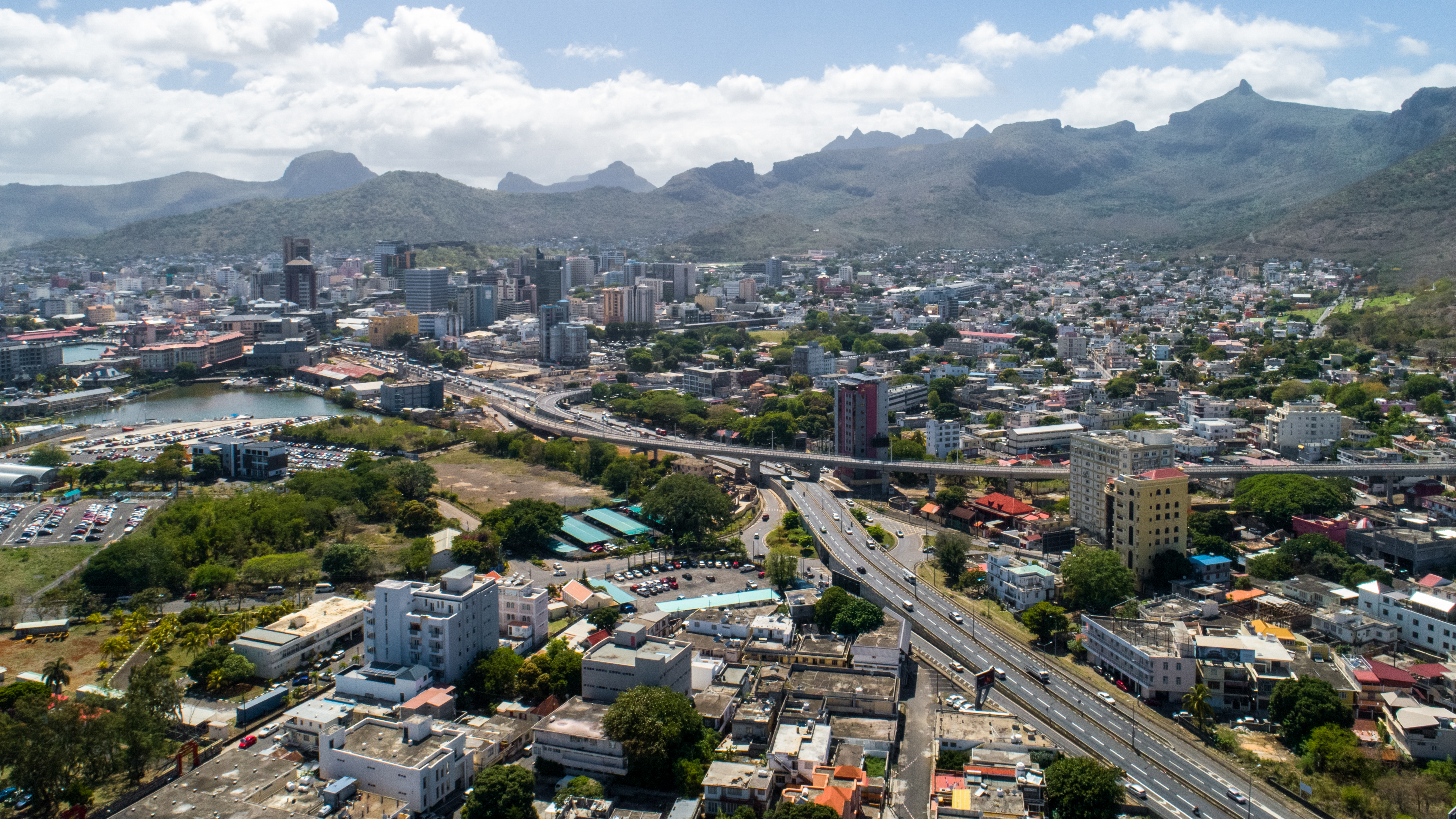 An aerial view of Port Louis, Mauritius.