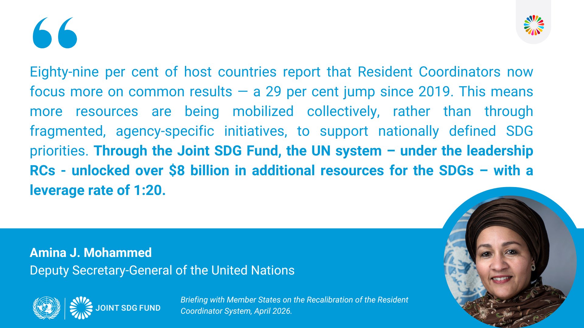 A quote card with remarks from DSG Amina J. Mohammed.