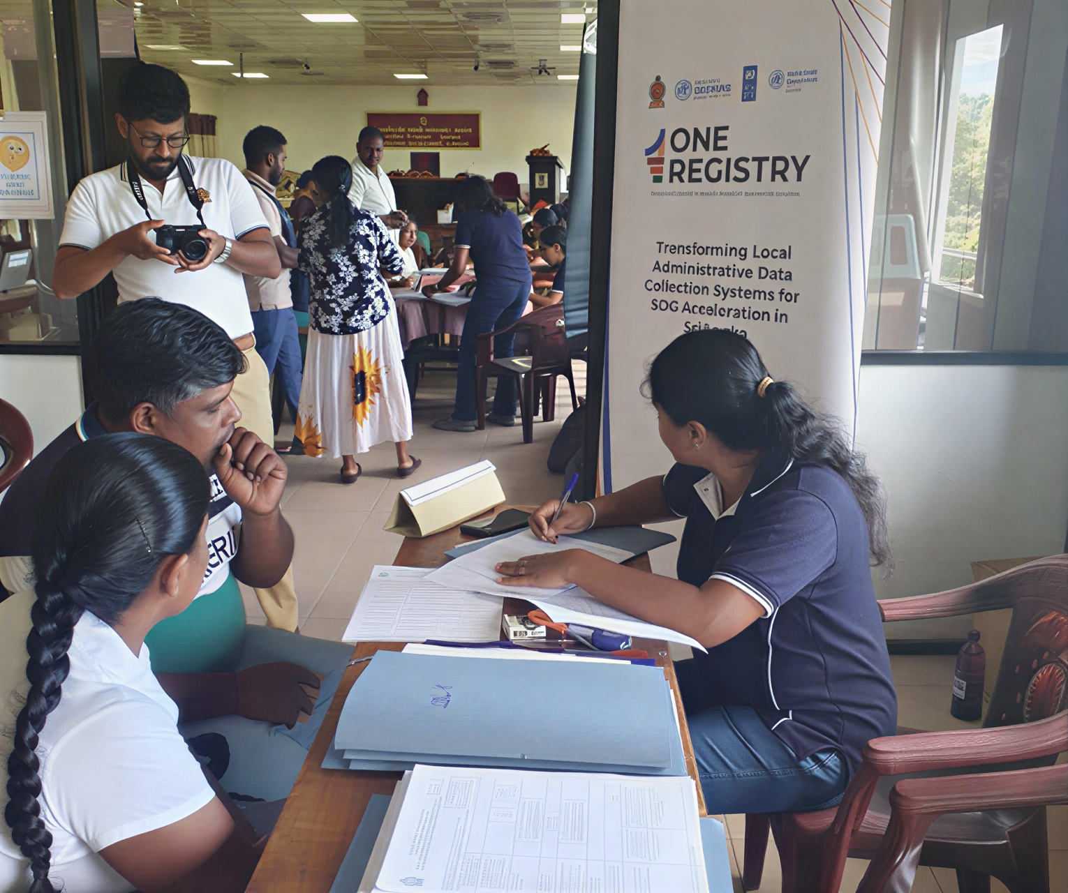 A mobile clinic in Sri Lanka for a digital civil registration service.