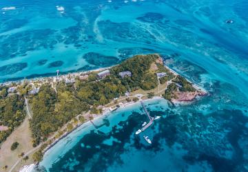 aerial view of an island peninsula 