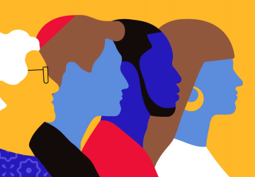 infographic of different people standing side by side against yellow background 