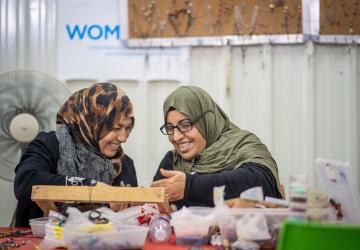 Two women in Jordan participate in vocational training.