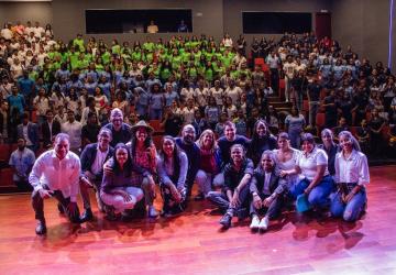 Dozens of youth participate at a conference in Panama.