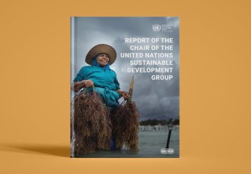 The UNSDG Chair Report placed against a yellow background. 