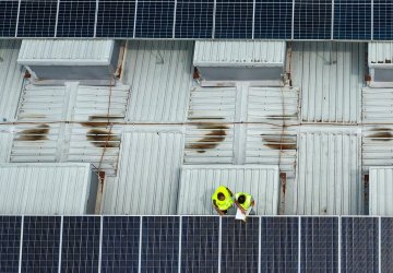 Solar panels on a rooftop in North Macedonia.