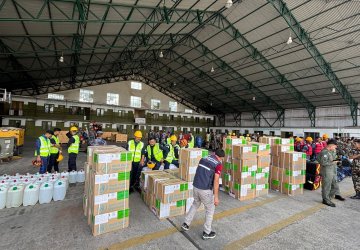 Relief efforts following floods in Nepal.