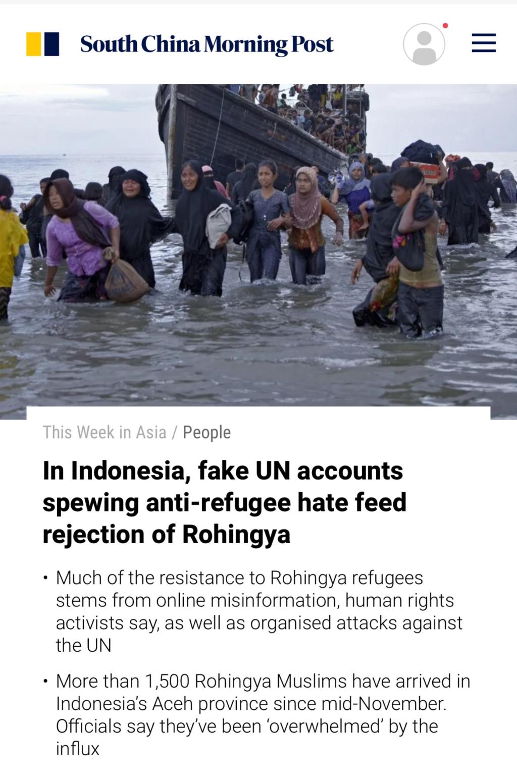 A screenshot of the south china morning post website 