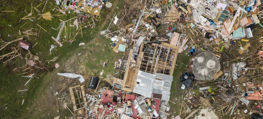 An aerial shot of hurricane damage in Jamaica.