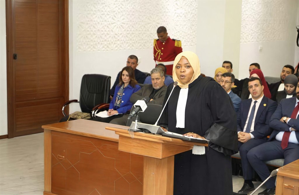 A woman magistrate in a courtroom in Algeria.