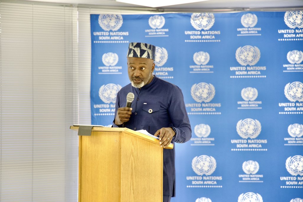 The UN Resident Coordinator in South Africa delivering a speech.