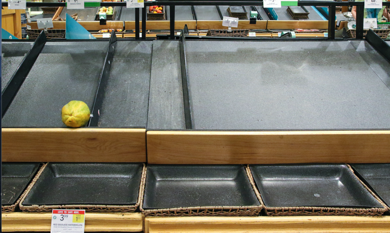 empty shelves in supermarket