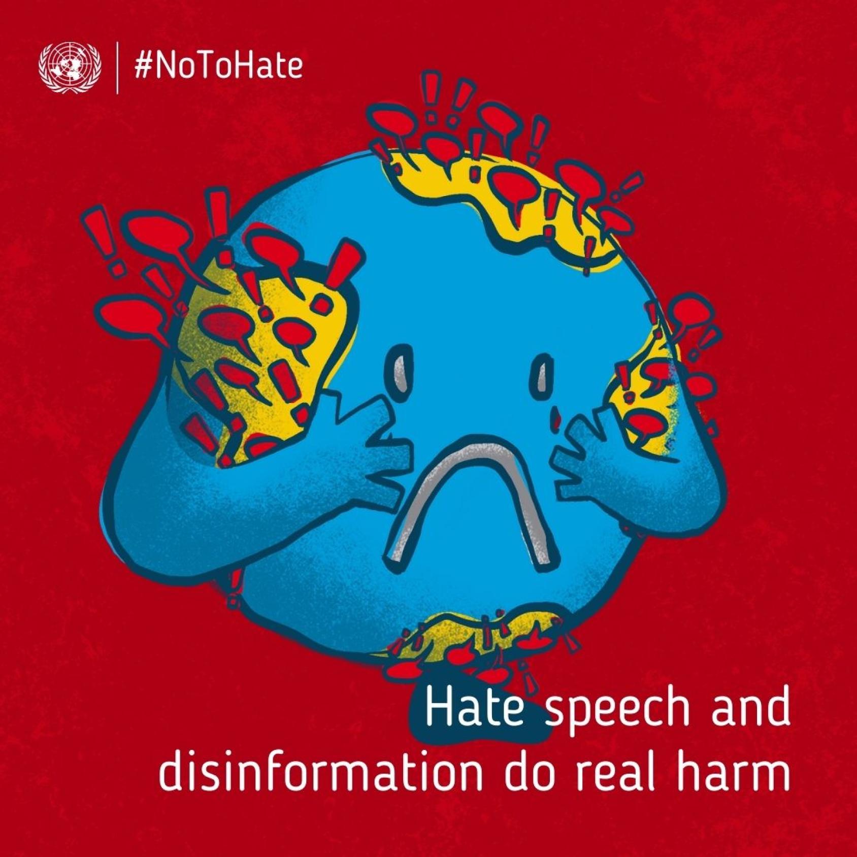 A graphic with the phrase hate speech and disinformation do real harm