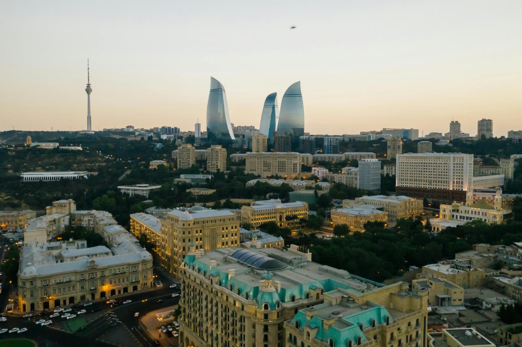 The City of Baku a panoramic view with buildings and a clear sky 