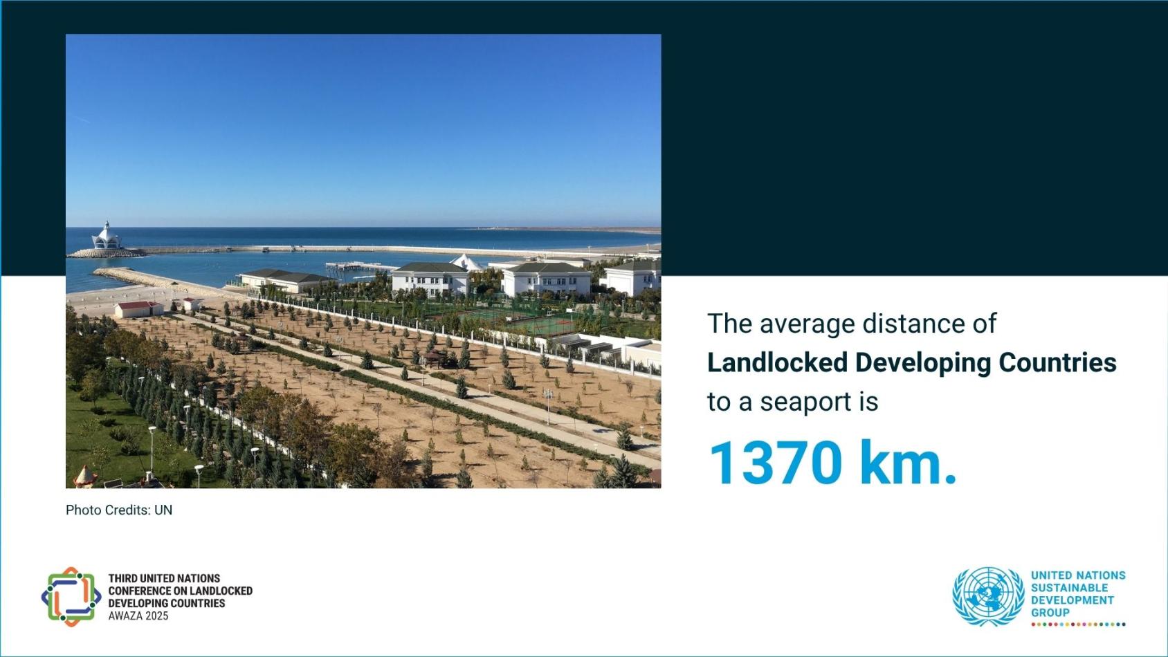 The average distance of Landlocked Developing Countries  to a seaport is  1370 km. 