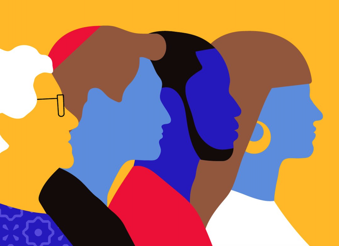 infographic of different people standing side by side against yellow background