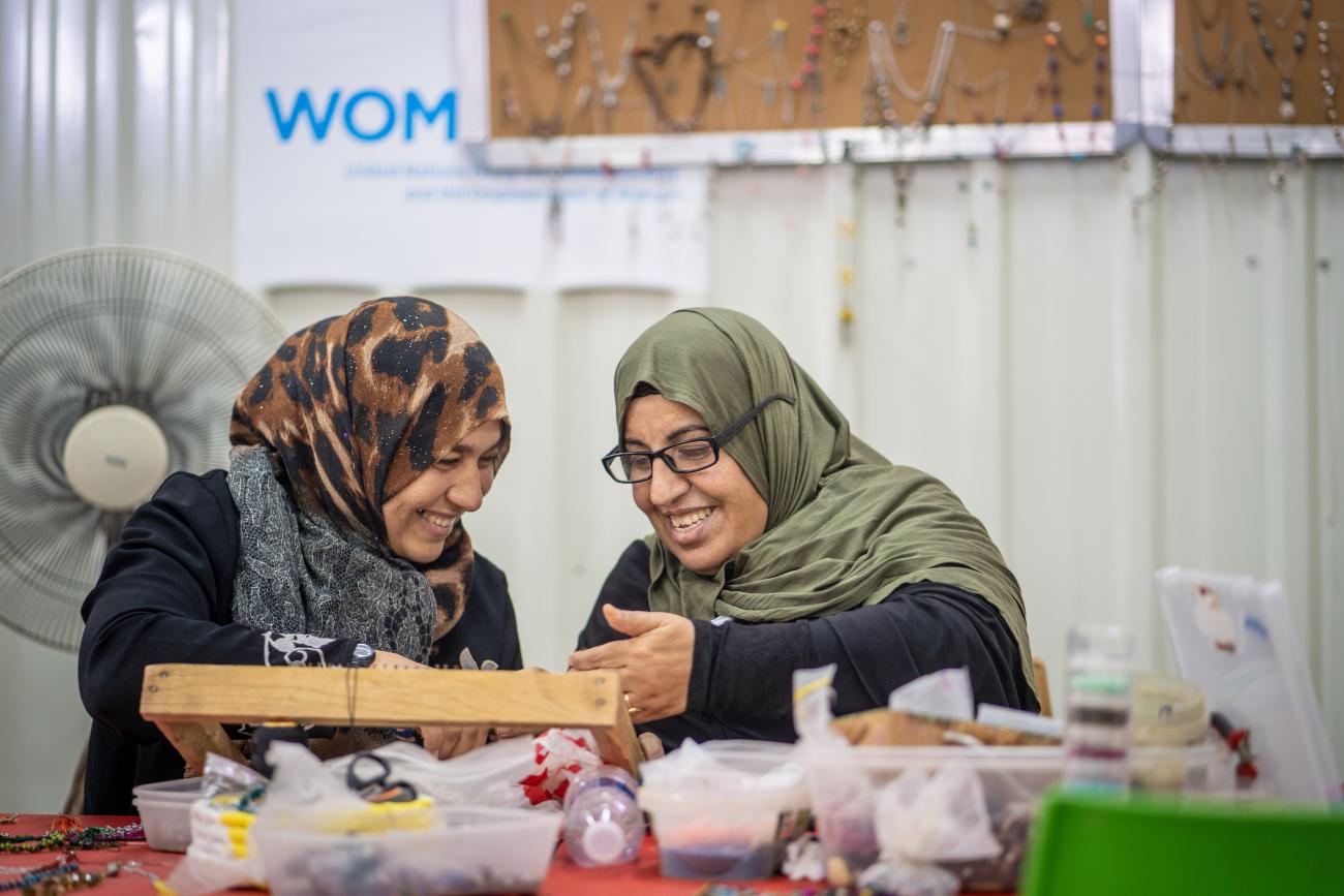 Two women in Jordan participate in vocational training.