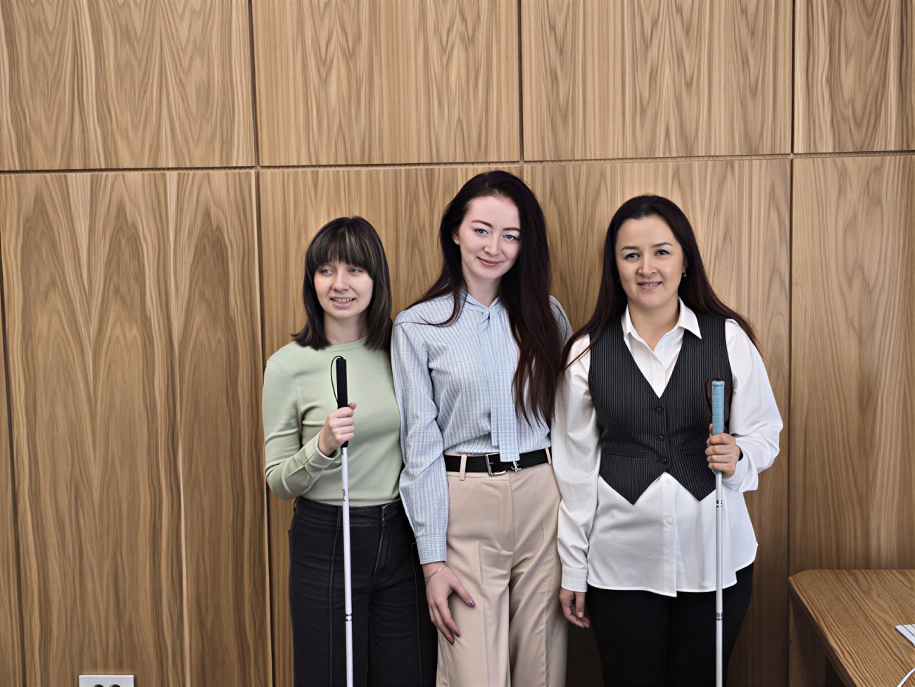 Three disability inclusion volunteers in Uzbekistan.