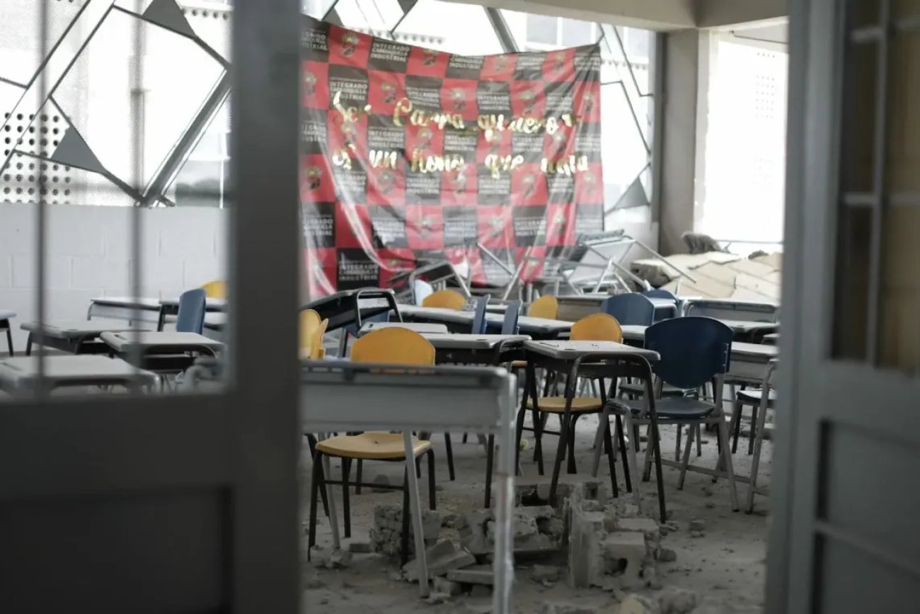 Destruction in a school after an earthquake in Colombia.