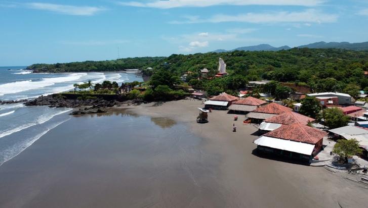 An aerial view of a beach in El Salvador.