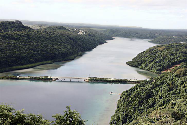 An aerial view of the Vaipua Channel in Vava'u, Tonga.