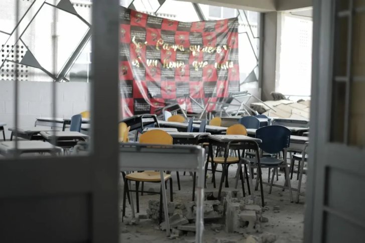 Destruction in a school after an earthquake in Colombia.