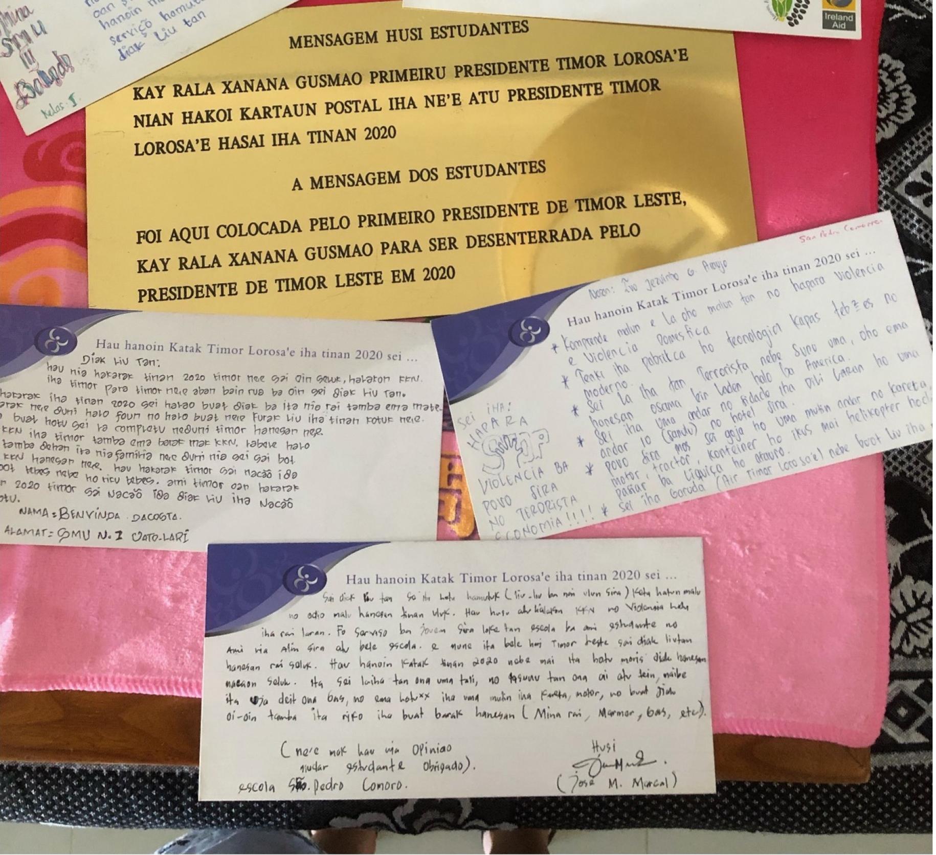 a collection of postcards with written text 