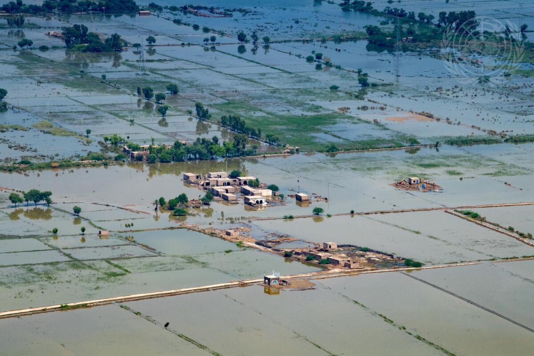 birds-eye view of flooded fields 