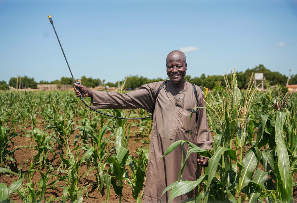 A man standing in the middle of the field.